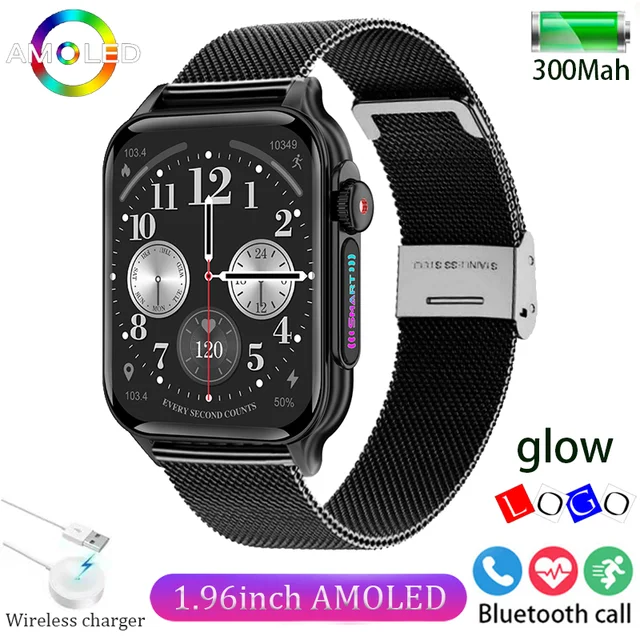 2024 New men's HD Bluetooth Call smartwatch Luminous LOGO1.96inch full screen touch 300Mah large battery for Huawei Xiaomi + box