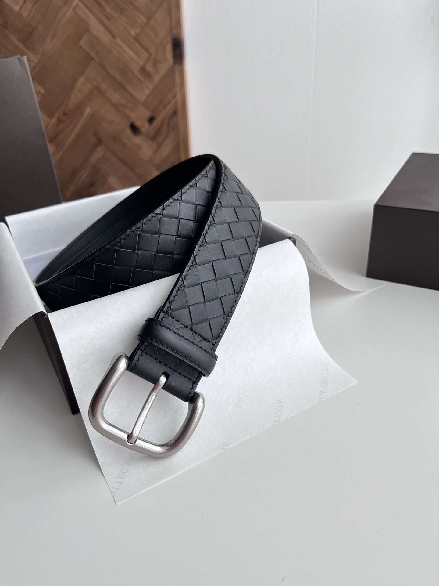 Bottega Veneta intreccio woven cowhide double-sided belt width 4.0cm