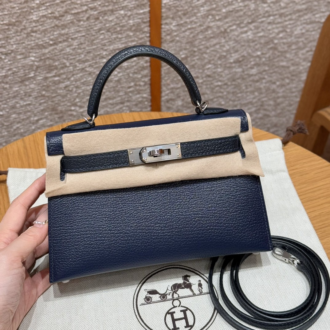 Hermes mini kelly 76Blue indigo and M3Blue encer handbag (handmade to order)