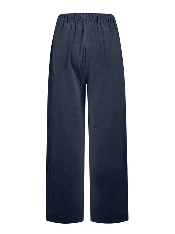 Casual Elegant Lace-Up With Pockets Buttons Lace Side Cotton Linen Trousers