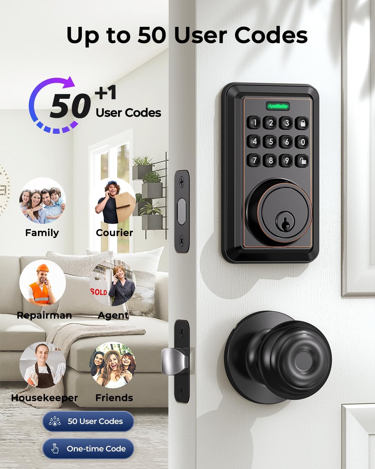 Keyless Entry Door Lock with Keypad - Electronic Keypad Deadbolt - Keyed Entry, Auto Lock, Anti-Peeking Password - Electronic Door Lock - Easy Installation - Oil-Rubbeb Bronze -ApeStellar