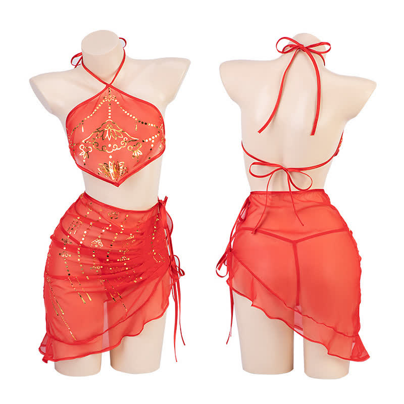 Cosplay Bride Vintage Lace Up Hanfu Lingerie Set