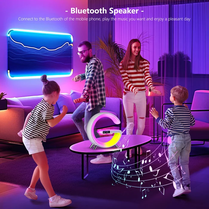 🎄Christmas Sale Free Shipping🎅Multifunctional Bluetooth Speaker-Colorful Atmosphere Light Wireless Charging and Clock All-in-one Machine