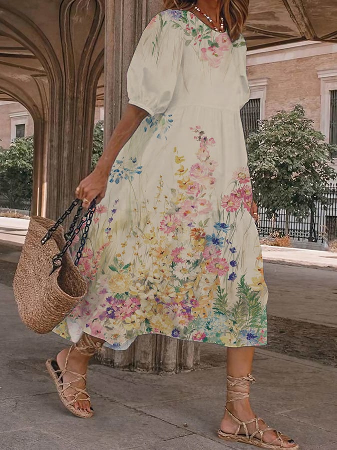 Women's Art Floral Print Casual Dress