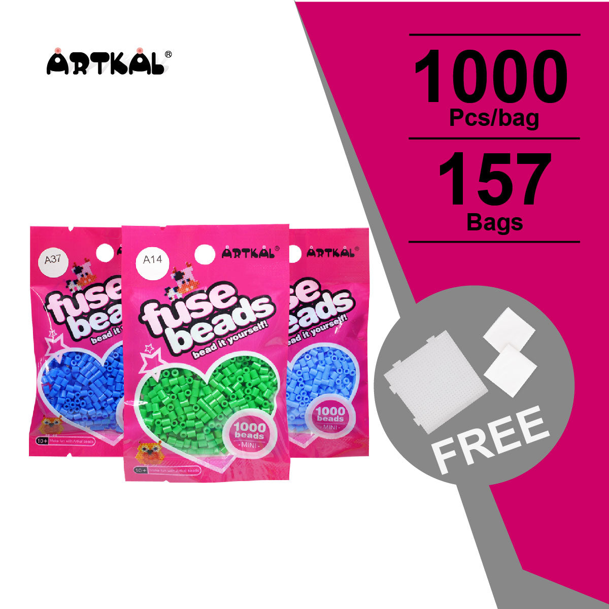 157 Colors Full Solid Colors Set Mini A-2.6mm SOTF Artkal Beads 1000pcs/bag AB1000-FS