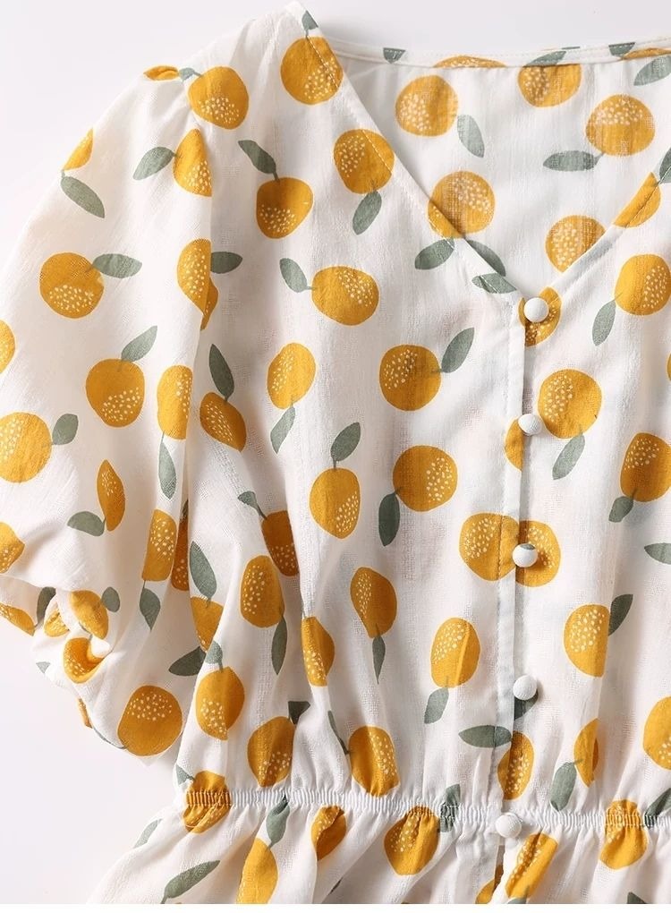 Orange Print Buttoned Blouse