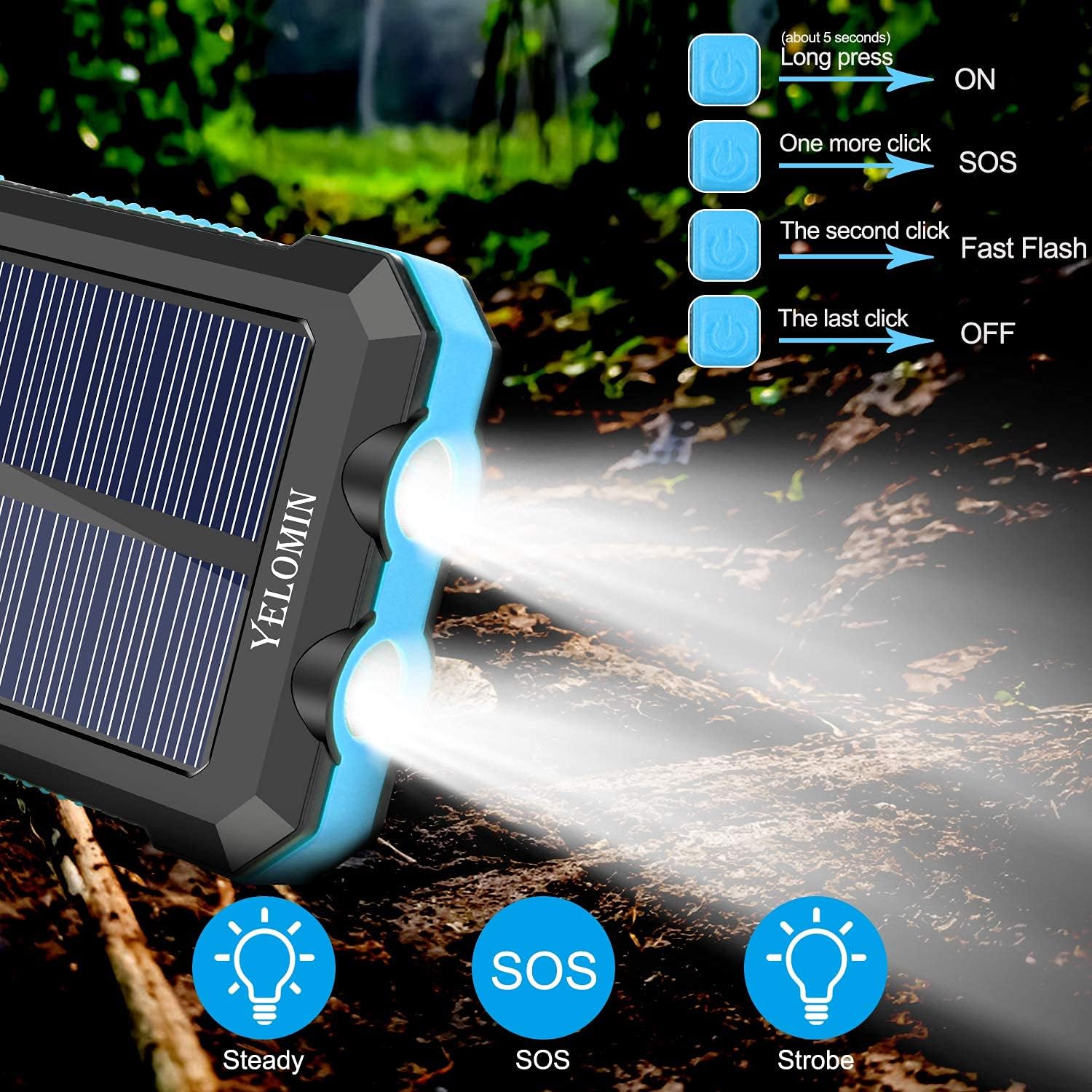 YELOMIN Solar Charger, 38800mAh Portable Solar Power Bank, Waterproof Battery Pack for Outdoor Activities, Camping External Backup Power Charger Dual USB 5V Outputs/LED Flashlights