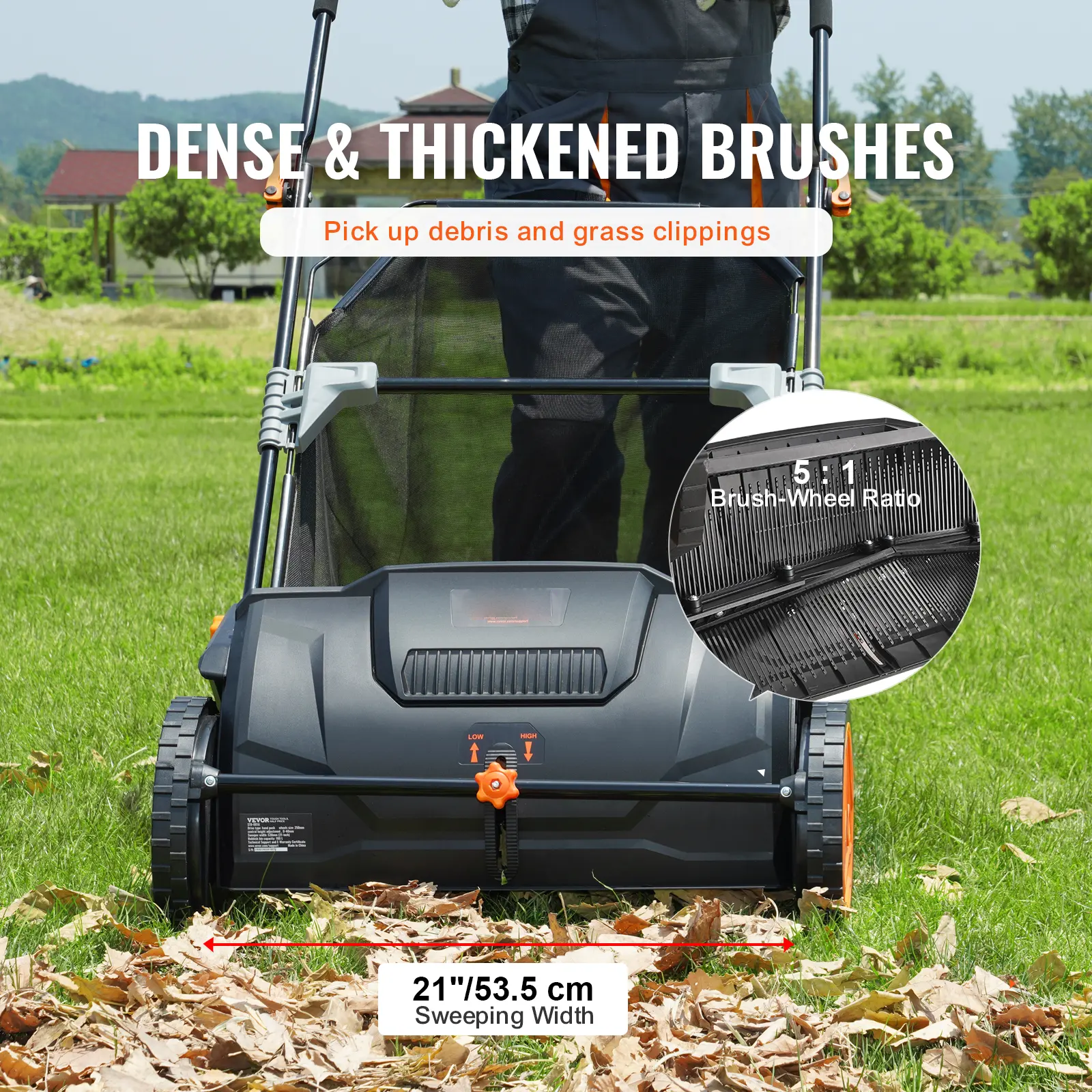 【Flash Sale】Push Lawn Sweeper, 21inch Leaf & Grass Collector, Heavy Duty Thickened Steel Durable to Use with Large Capacity 3.5 cu. ft. Mesh Collection Hopper Bag, 2 Spinning Brushes
