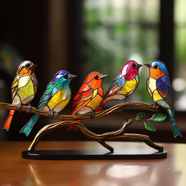 🌈Stained Glass Birds on Branch Desktop