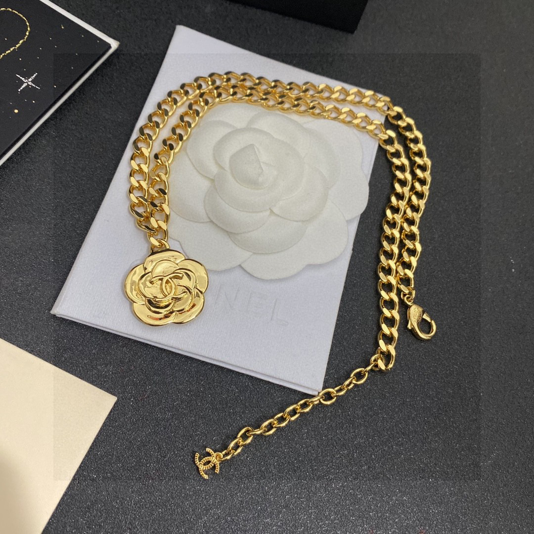 Chanel Gold Camellia Pendant Necklace