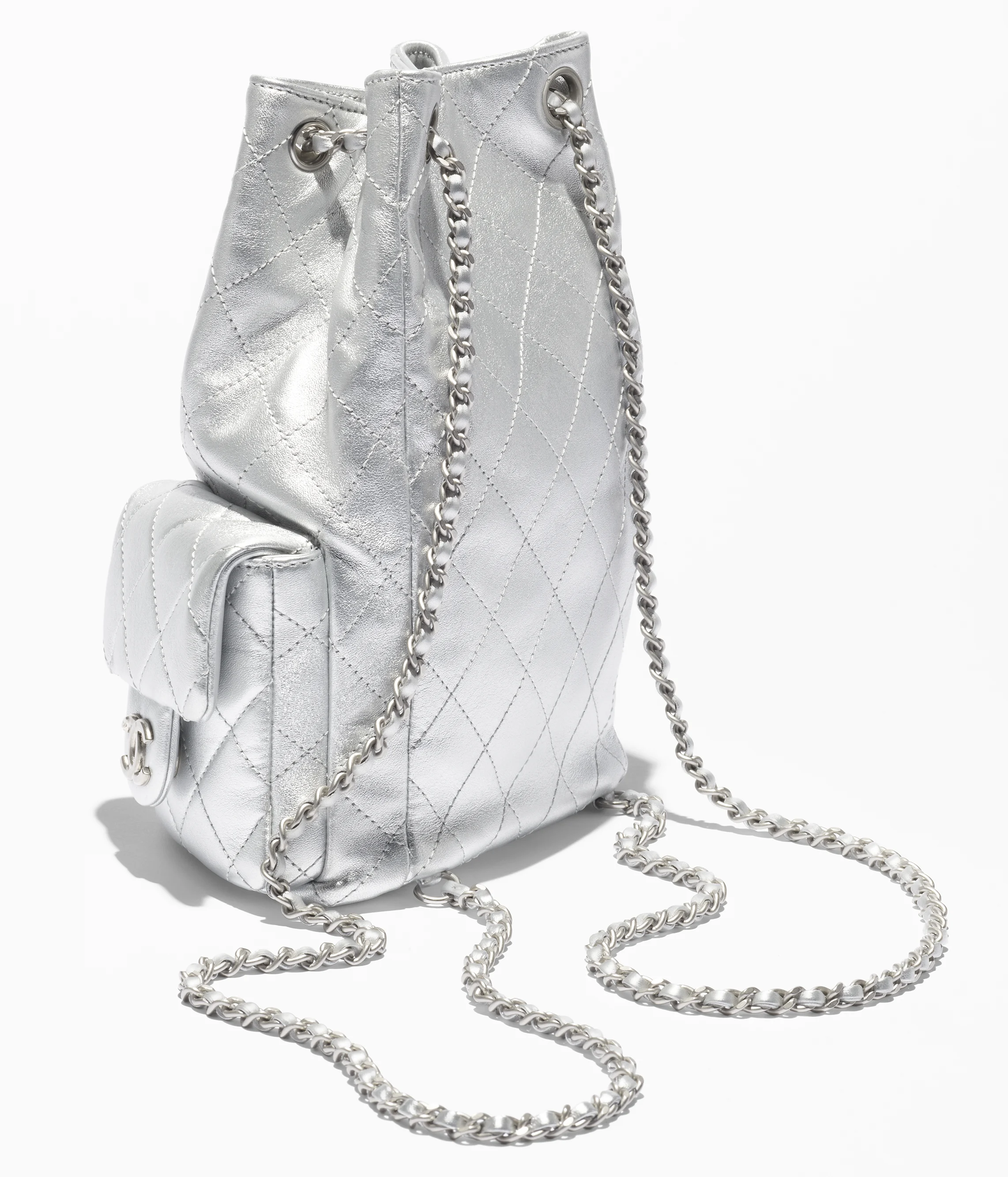 Chanel Backpack Metallic Lambskin & Silver-Tone Metal Silver AS5310-B19317-NACPN