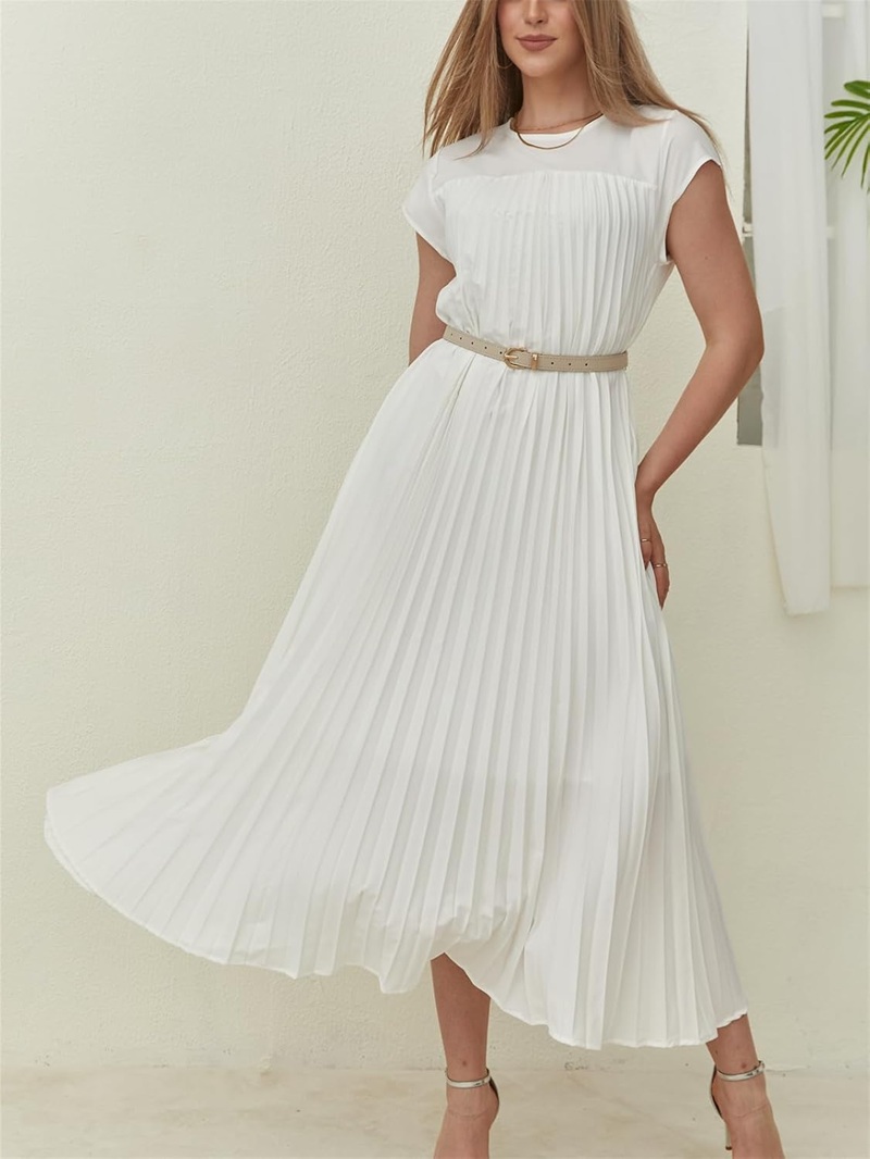 ON SALE🔥Women Summer Pleated Maxi Dress Casual Short Sleeve Long Dress with Pockets