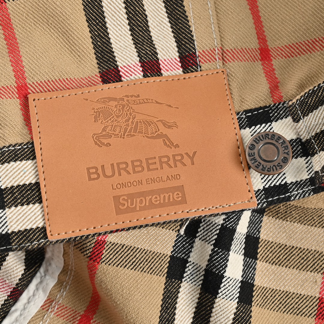 Burberry & Supreme checkered warhorse embroidered denim jacket