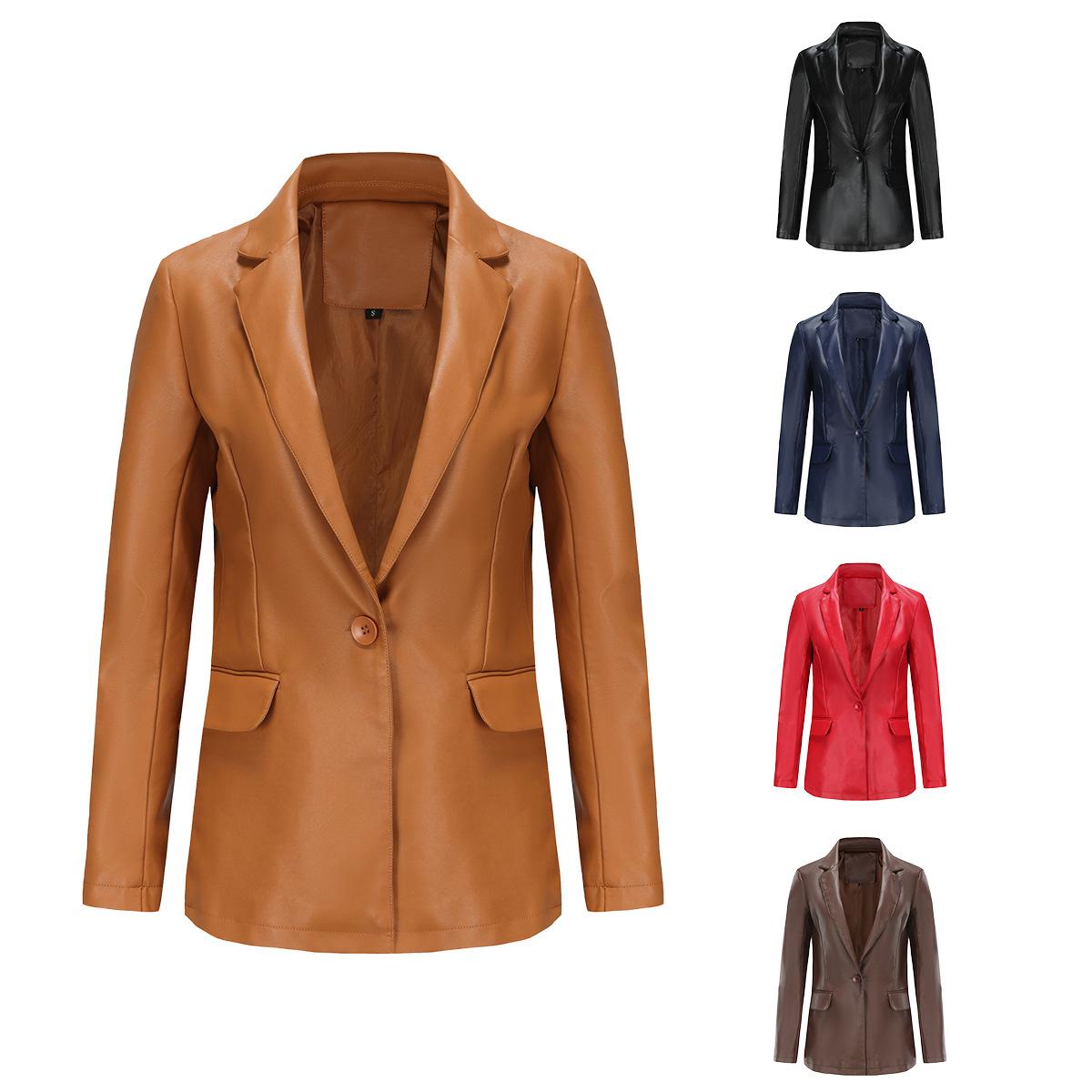 Long sleeved jacket women single button commuter casual leather jacket suit