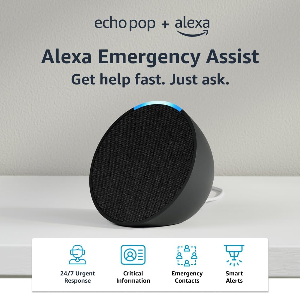 Amazon Echo Pop | Full sound compact smart speaker with Alexa | Charcoal