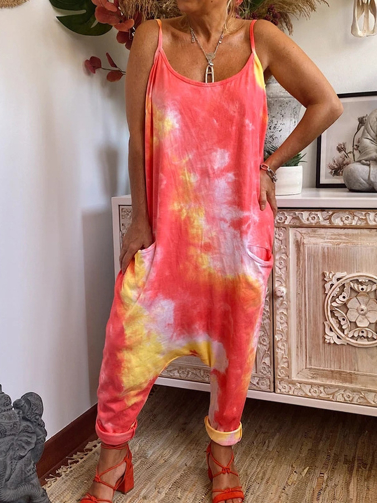 Casual Fashion Tie Dye Suspender Loose Jumpsuit