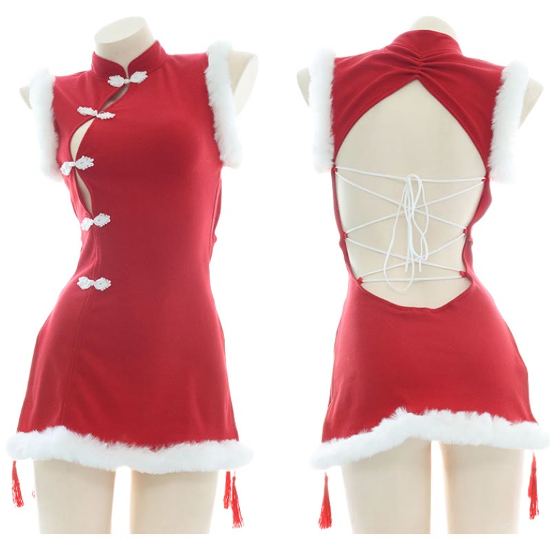 Vintage Hollow Out Backless Cheongsam Lingerie Dress