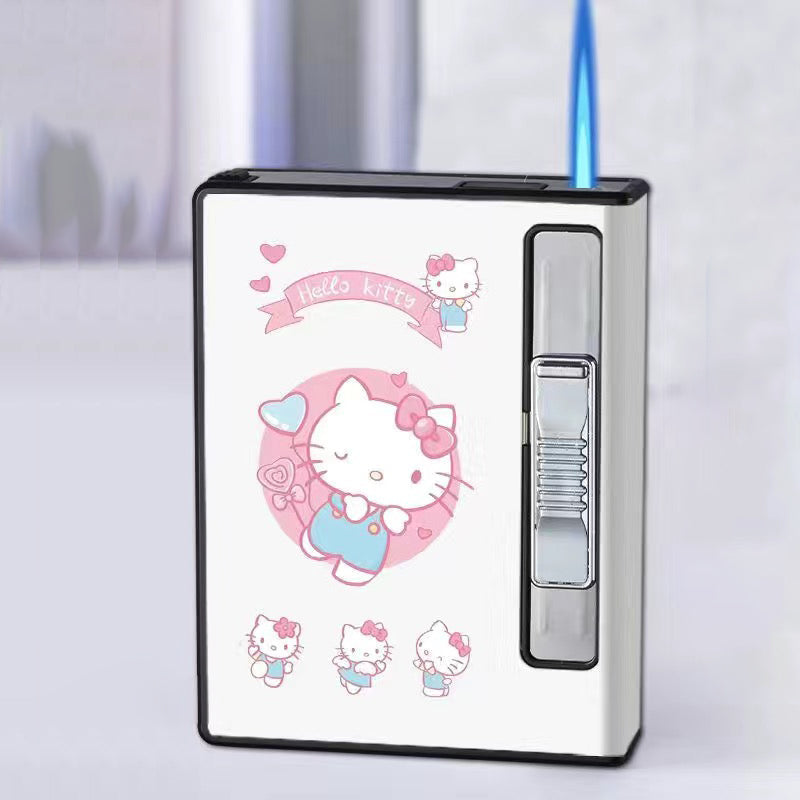 Cartoon Portable Storage Case Lighter 12Pcs Windproof Blue Flame.