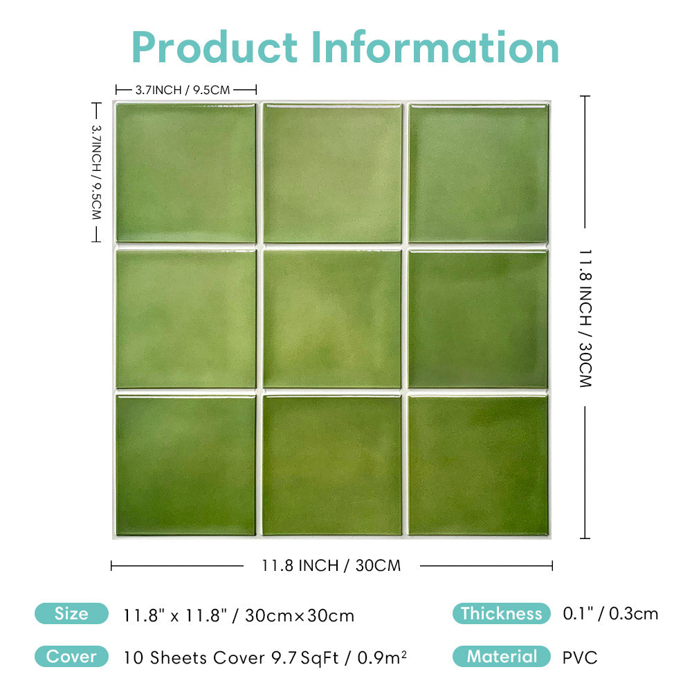3D Green Ceramic Peel and Stick Wall Tile