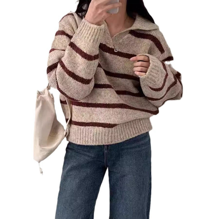 Fall and Winter Contrast Color Striped Pullover Sweater
