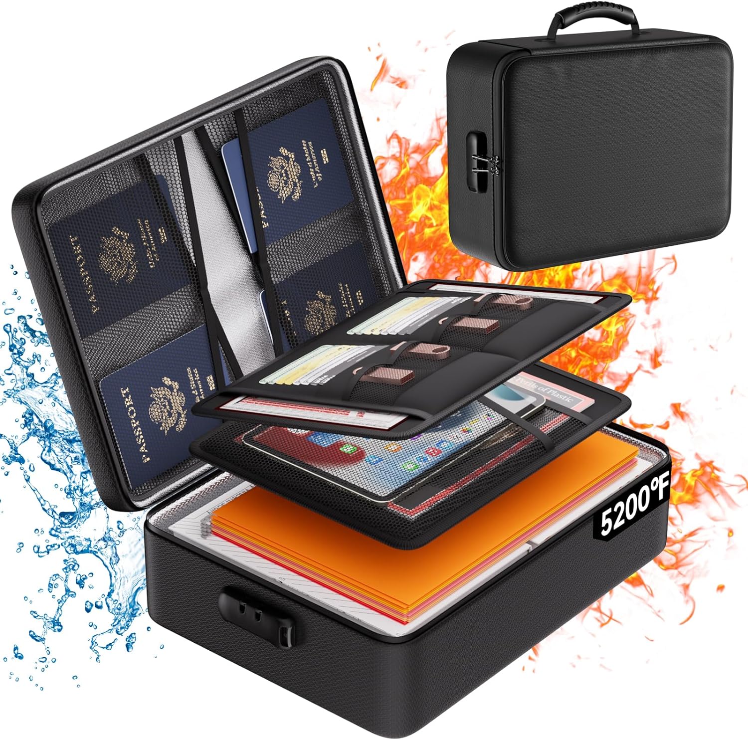 🔥Special Offer Today🔥5200°F Important Document Organizer with Lock,Upgraded Heat Insulated Fireproof＆Waterproof Box