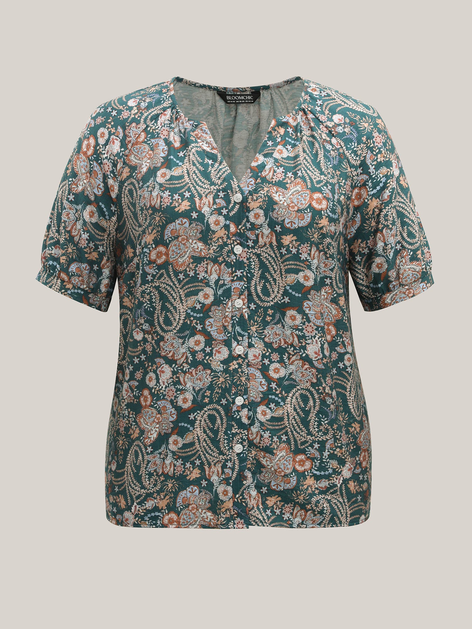 Paisley Print Button Placket Blouse