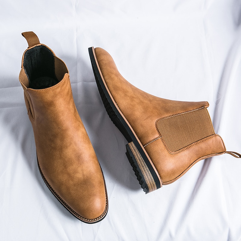 Yellow Round Toe Slip-On Men Short Boots