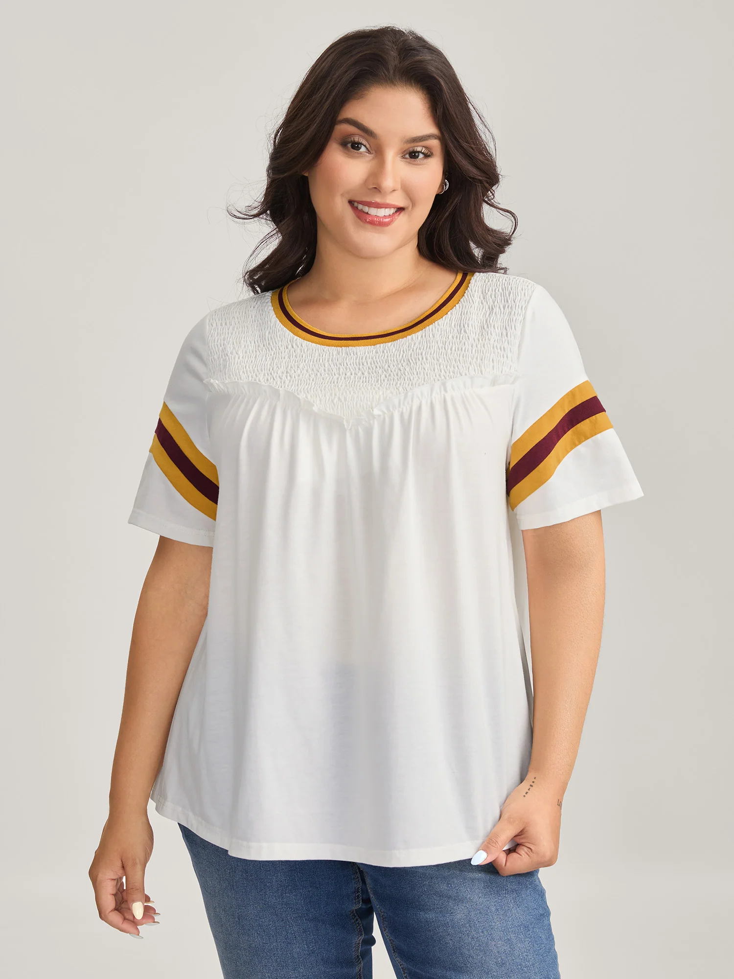 Color Contrast Shirred Flowy Top