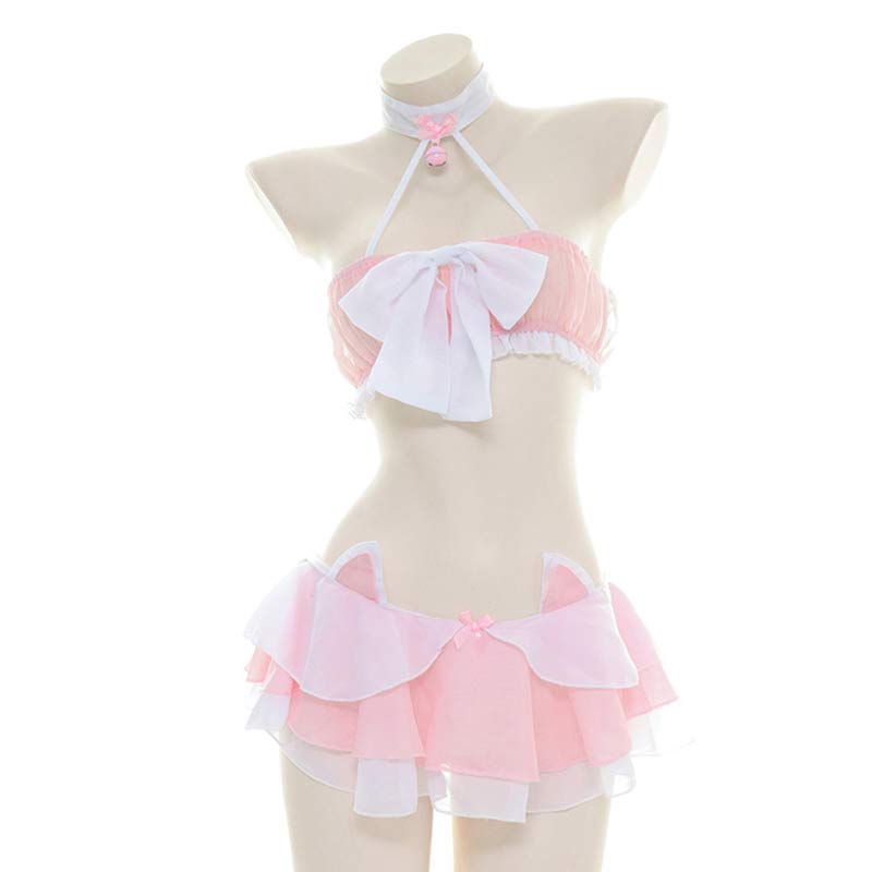 Cute Cat Bow Knot Chiffon Lingerie Set