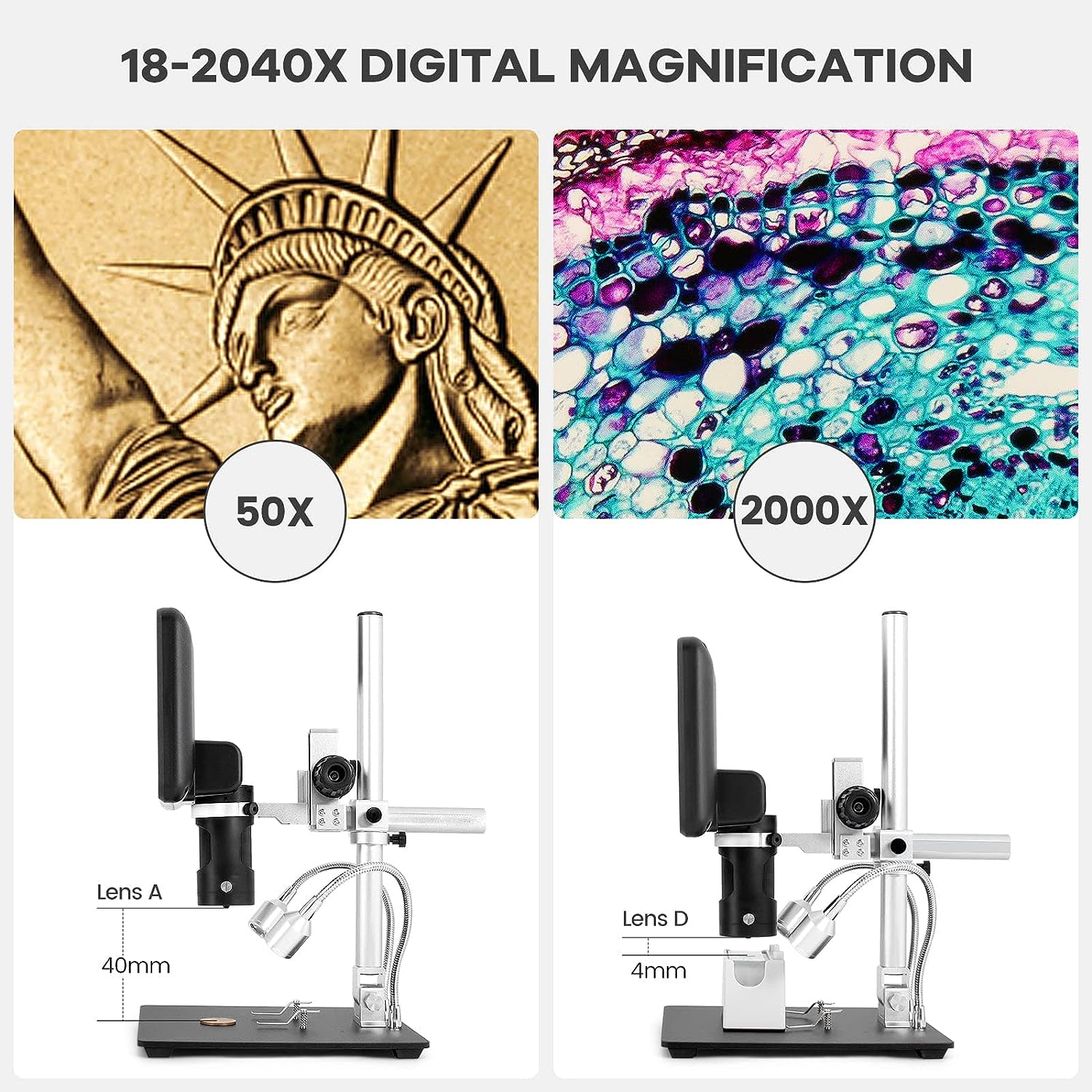 Andonstar HDMI Digital Microscope 2000x 3 Lens 2160P UHD Video Record