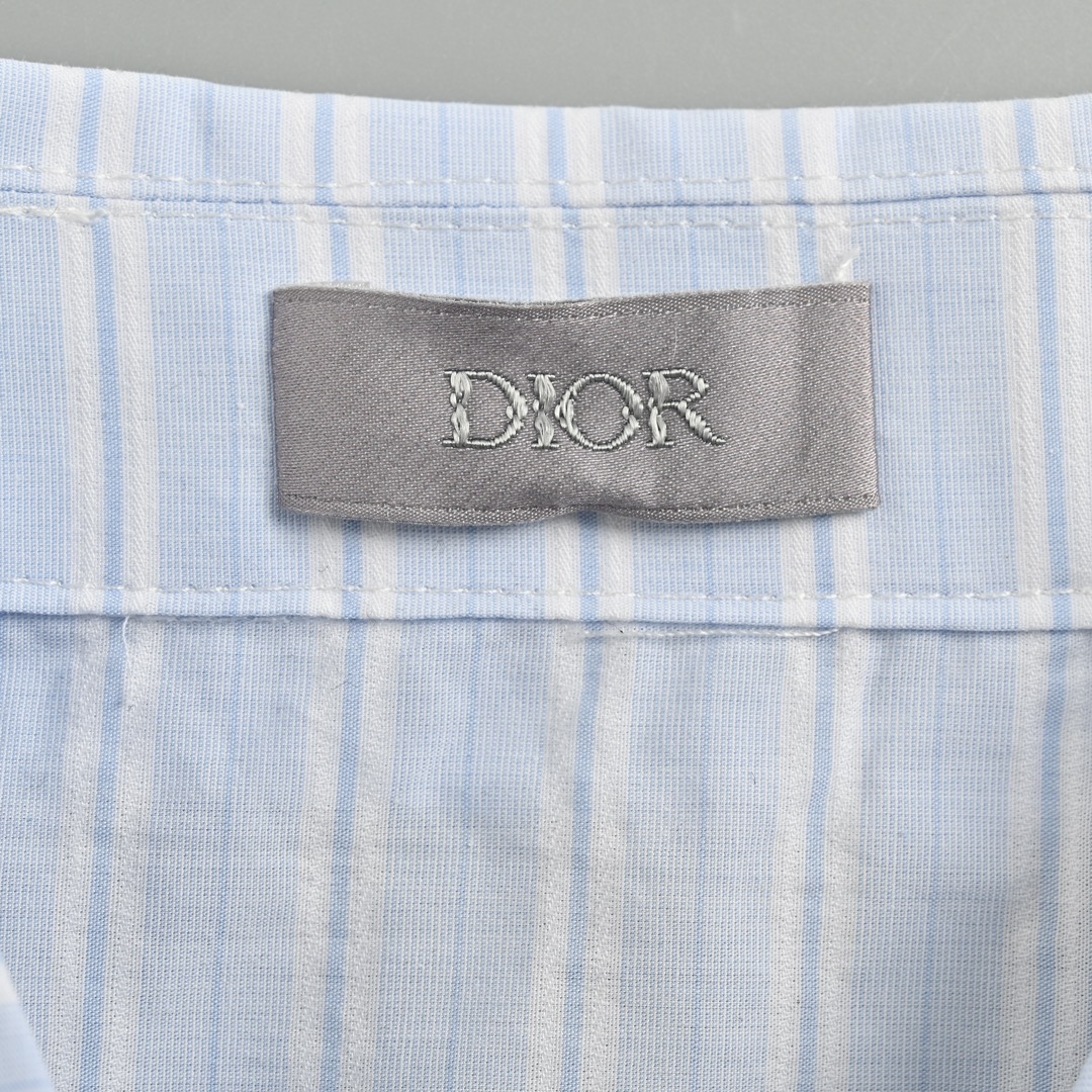 Dior 24ss half-zip small logo embroidered striped short-sleeved shirt