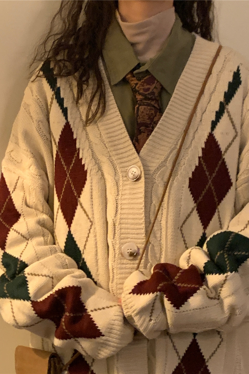 Loose-Fitting Plaid Cardigan Sweater Jacket Vintage Style