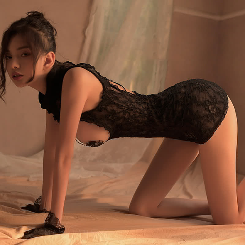 Sexy Hollow Out Lace Cheongsam Dress