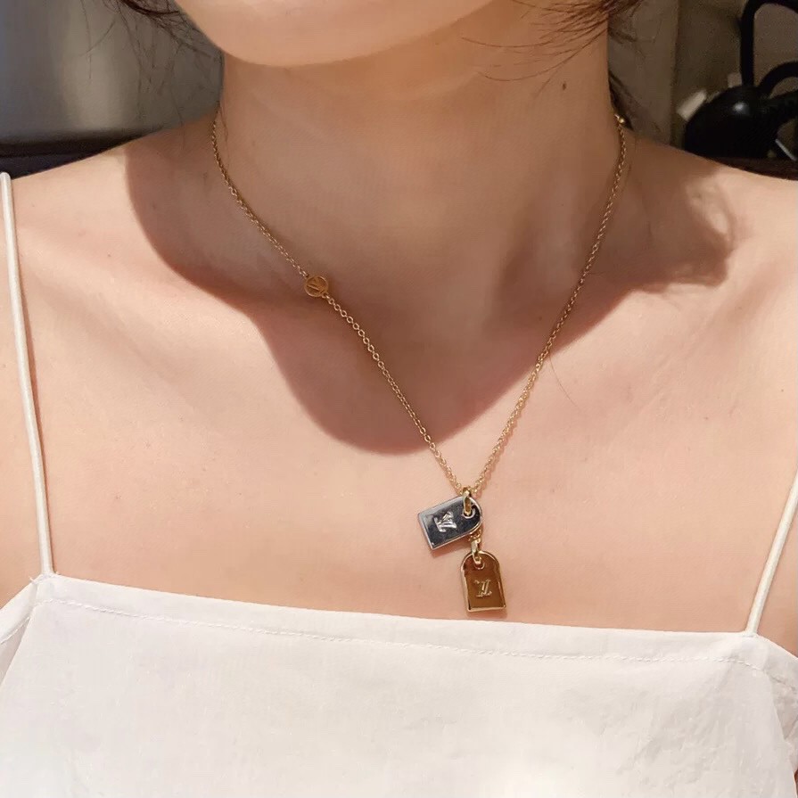 Louis Vuitton Nanogram Two-tone Logo Tag Necklace