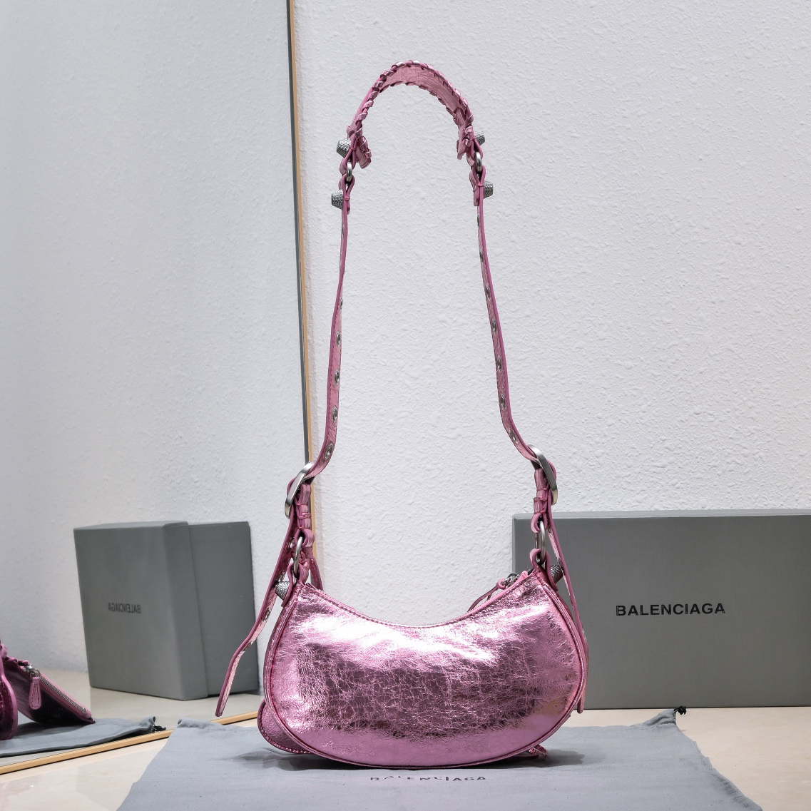 Balenciaga Crescent Bag Small Metallic Pink