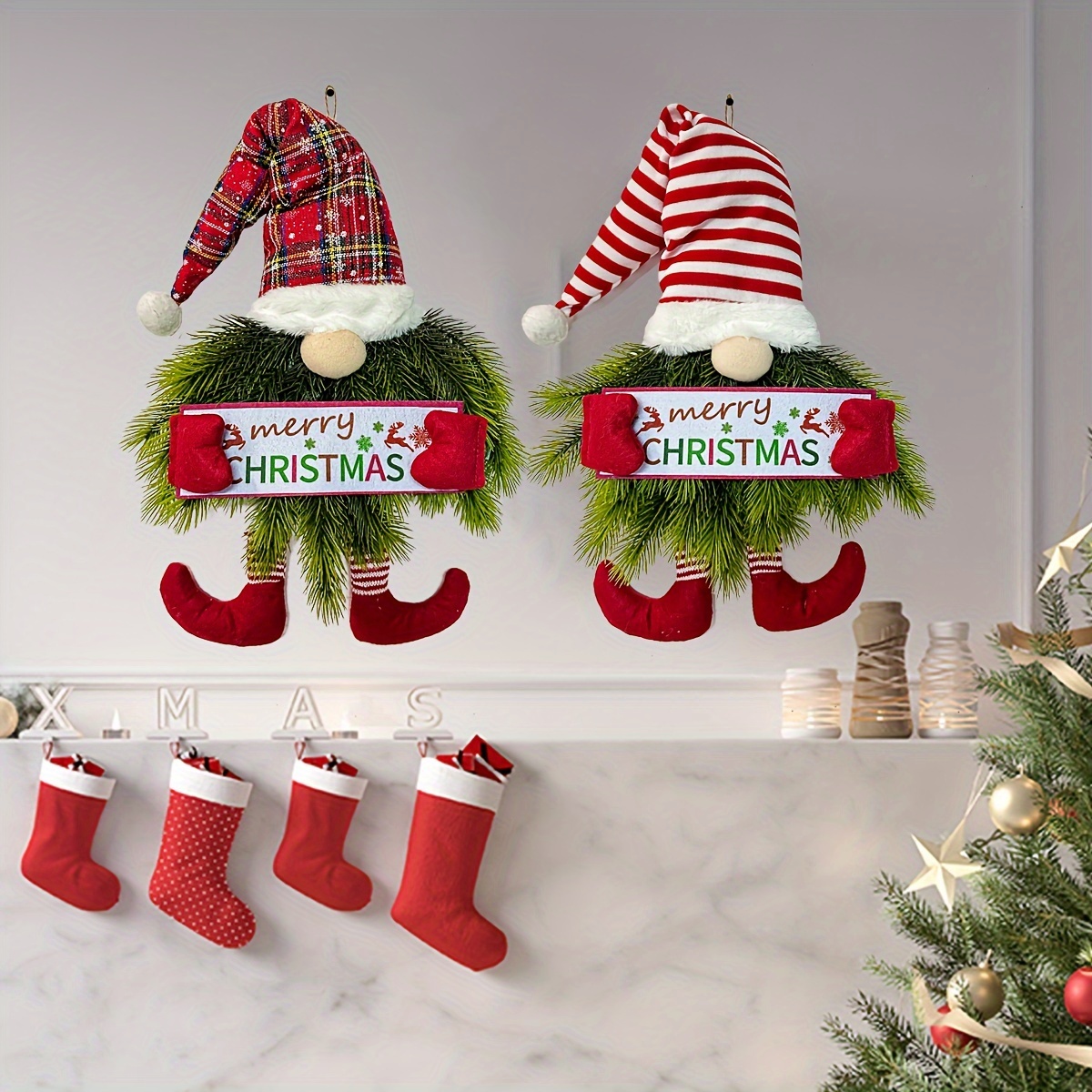 ✨🎄 Handmade Gnome Christmas Wreath with Striped Hat – Festive Door Hanging Decor🔥Buy 2 Get 10% OFF & Free Shipping