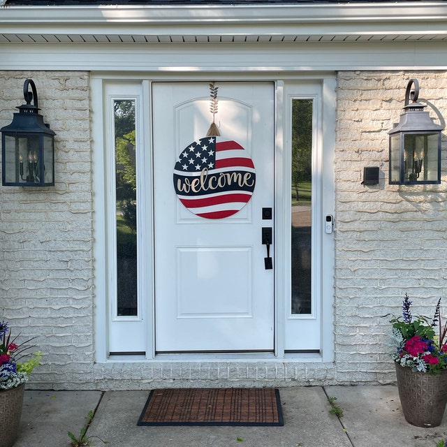 U.S. Sellers🔥4th of July Patriotic Decorations - Red White Blue Wooden Front Door Welcome Sign