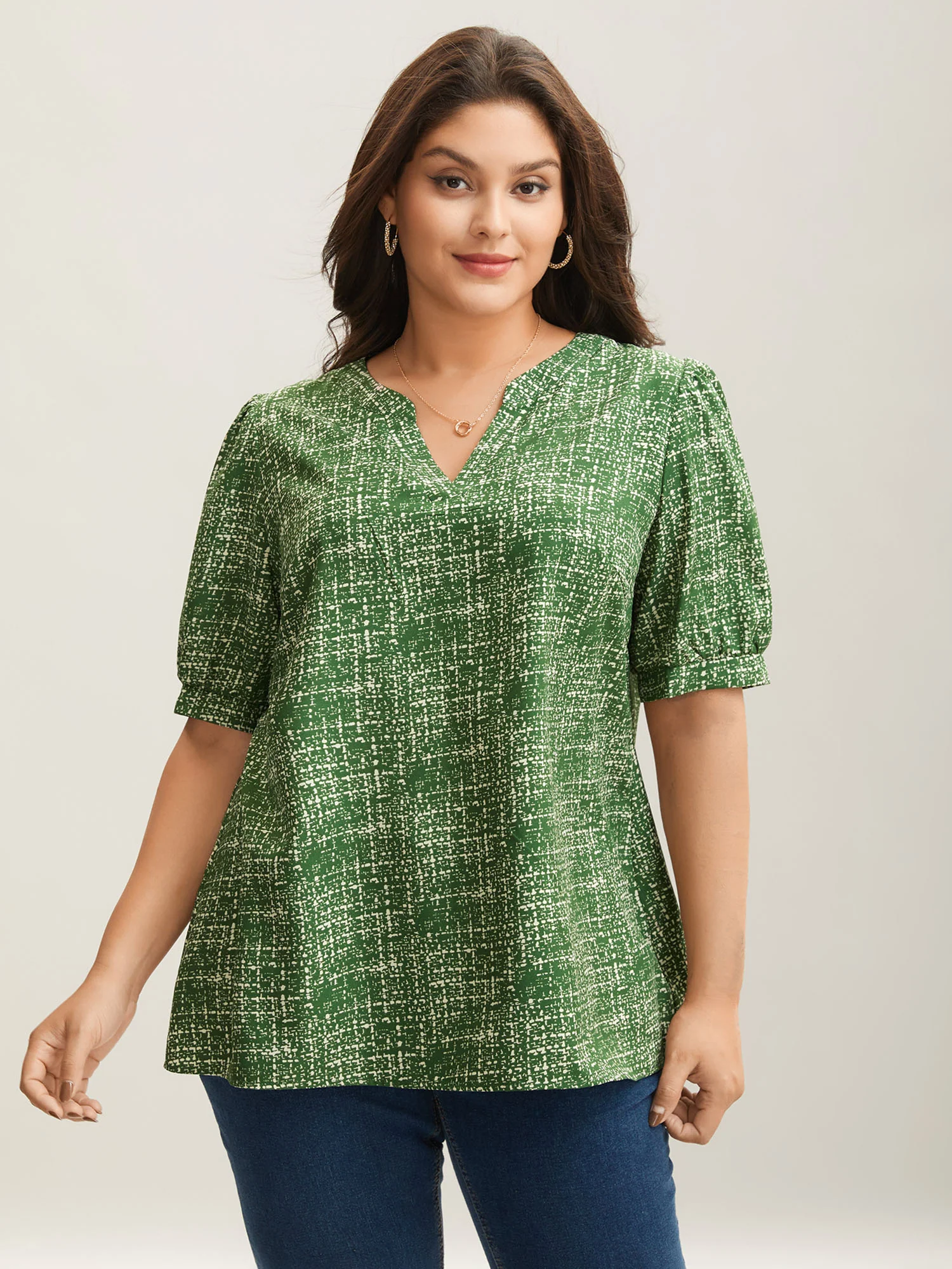 Geometric Print Puff Sleeve Blouse