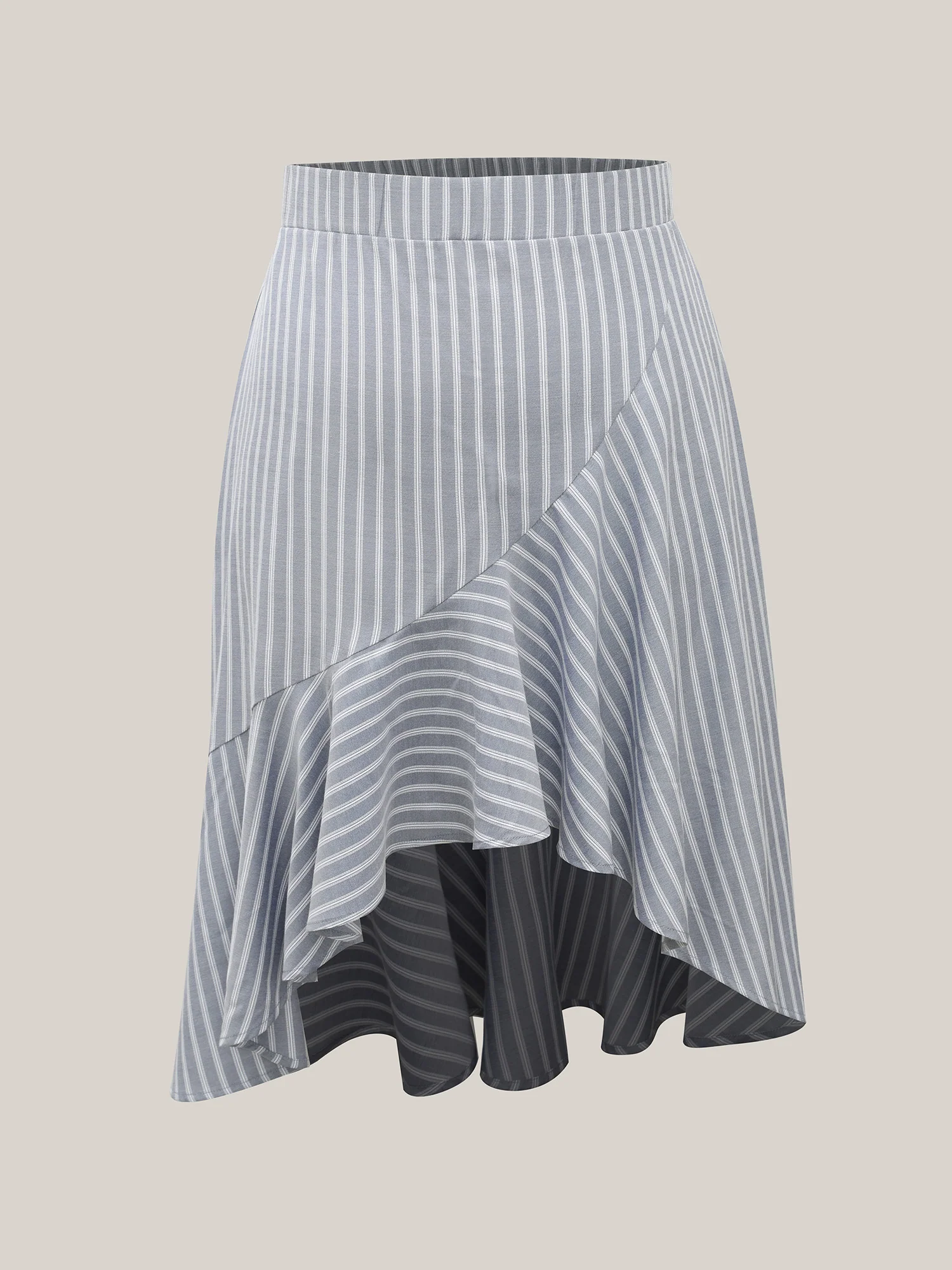 Stripe Print High-Low Hem Midi Skirt