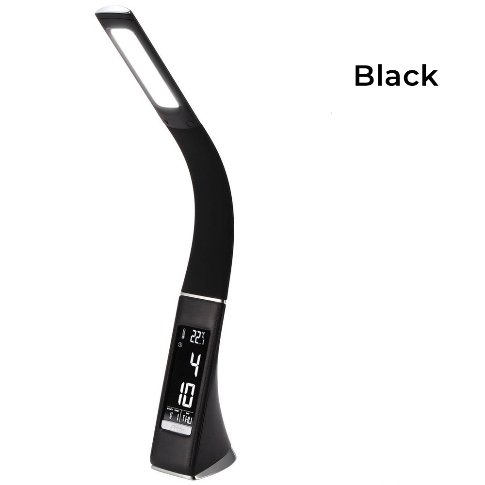 LED Desk Lamp With Calendar Temperature Alarm Clock 3 Modes Lighting Eye-Protected Reading Light Table Lamp For Student Office USB Charging LED Lamp