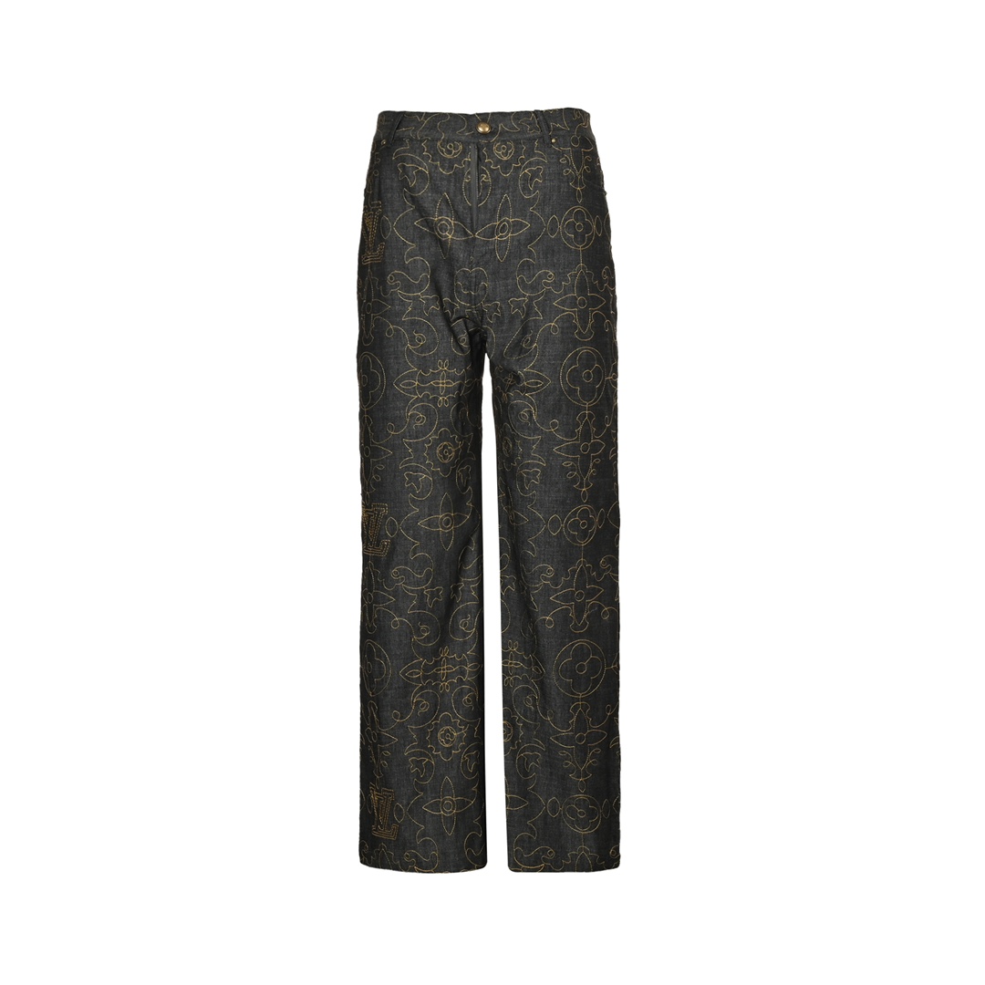 Louis Vuitton 24Fw gold thread embroidered monogram suit jeans