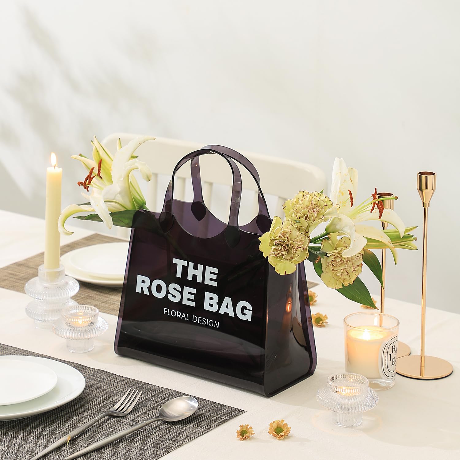 Aesthetic Vase for Flowers, Decorative Tote Bag Vase for Wedding, Living Room, Bedroom, Table, Office(Tote Bag)