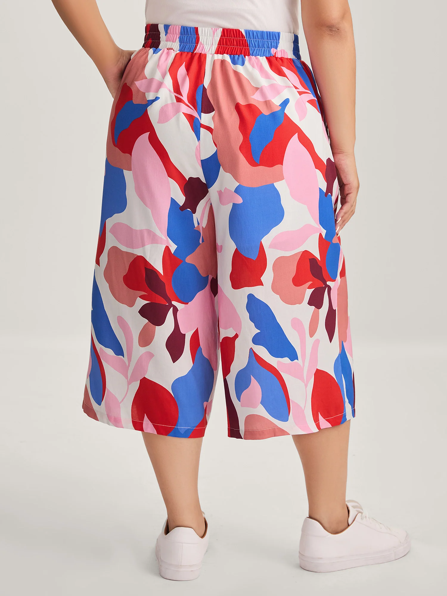 Color Block Stretchy Waist Wide-Leg Pants