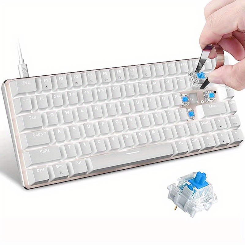 AK33 USB Type-C Wired Hot Swap Gaming Mechanical Keyboard LED White Backlight 82 Keys Ultra Compact 80% Gaming Keyboard For Office, Typists And Games