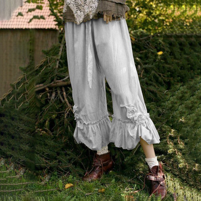 Vintage Plain Pleat Floral Loose Pant