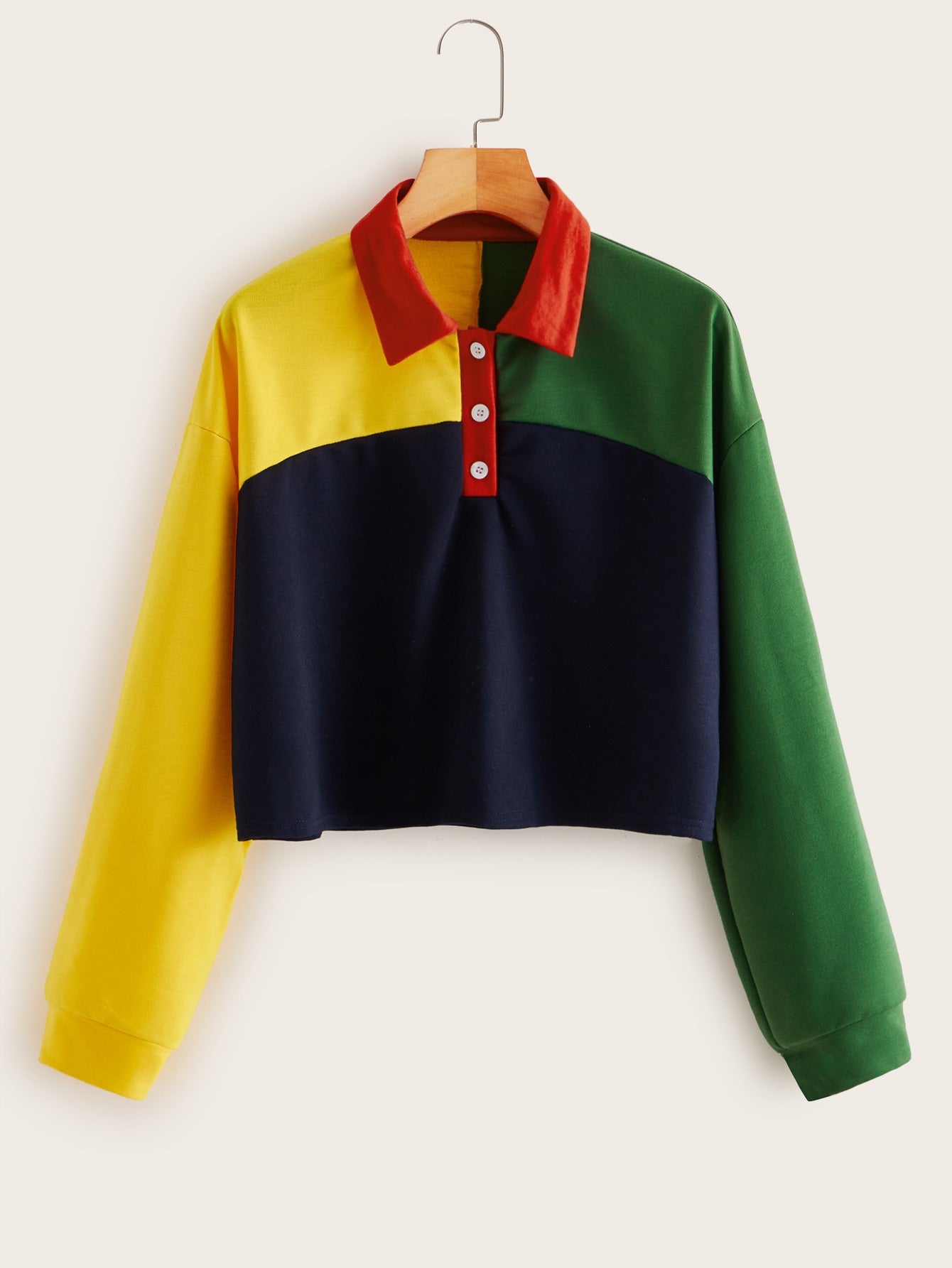 Cut And Sew Half Placket Sweatshirt