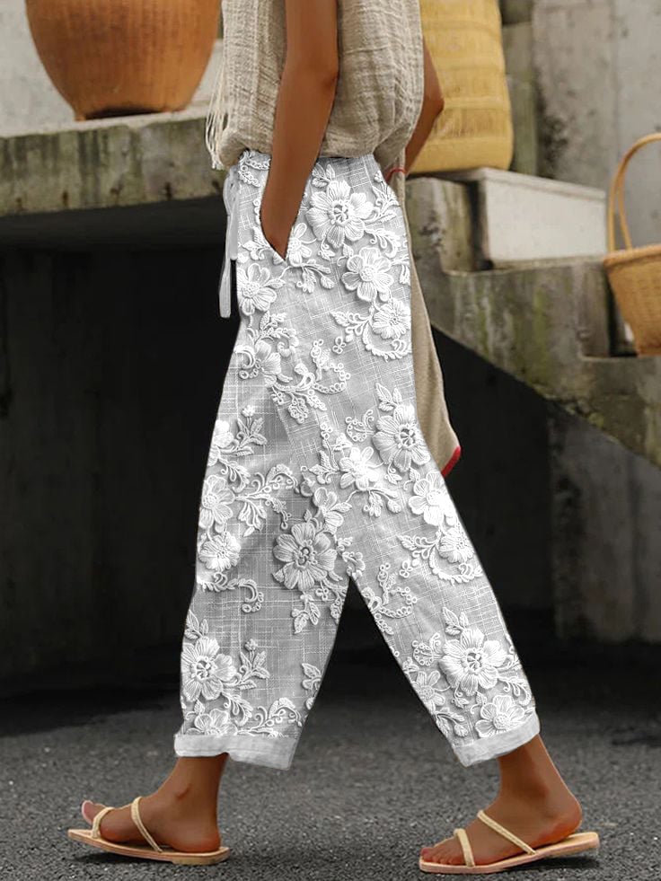 Women's Casual Floral Embroidery Print Pants