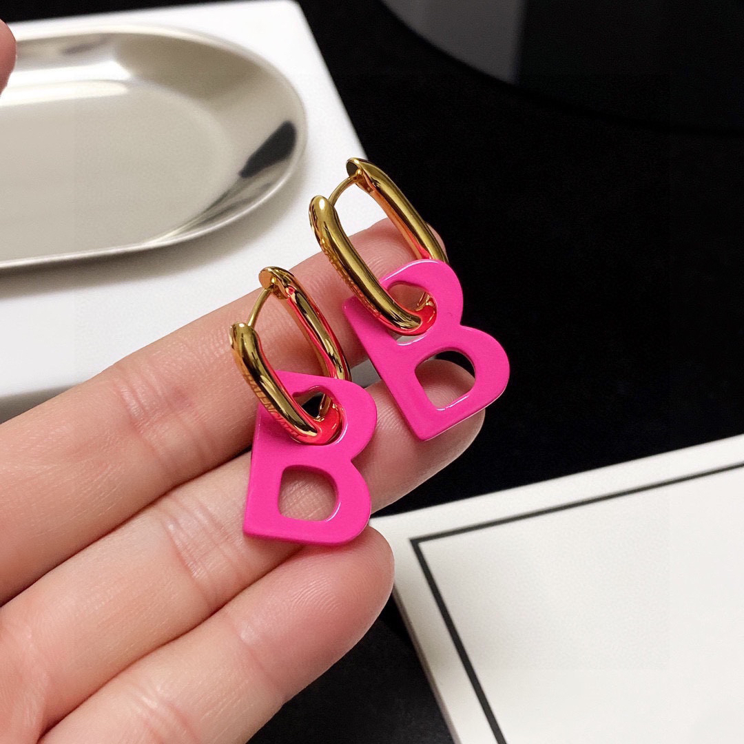 Balenciaga Pink BB Stud Earrings