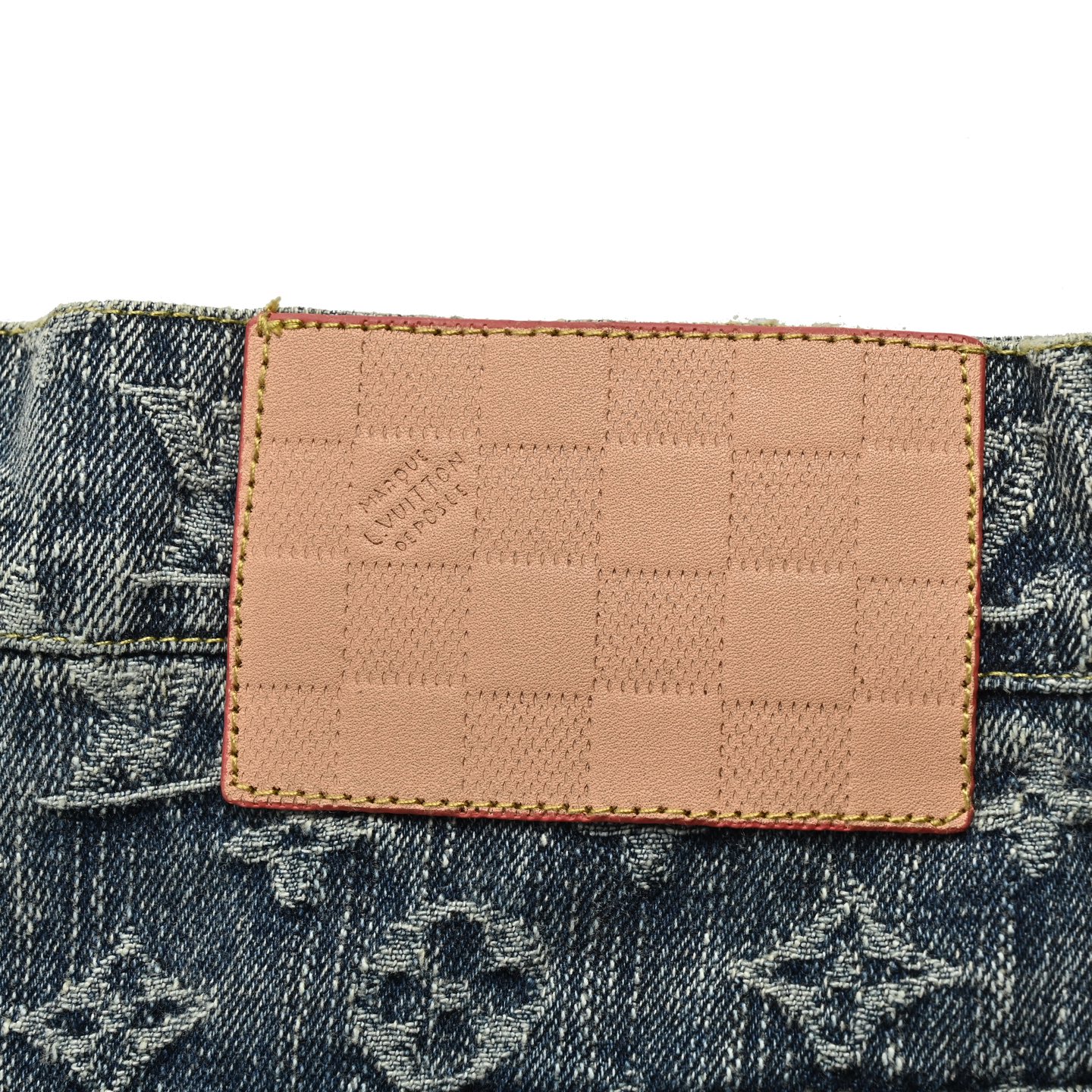 Louis Vuitton 25ss monogram jacquard leather trim jeans