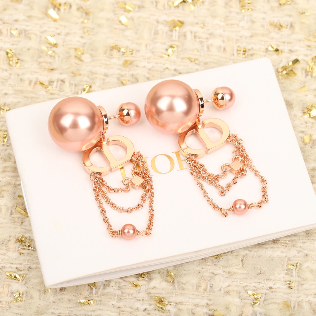 Dior triple tassel double bead earrings